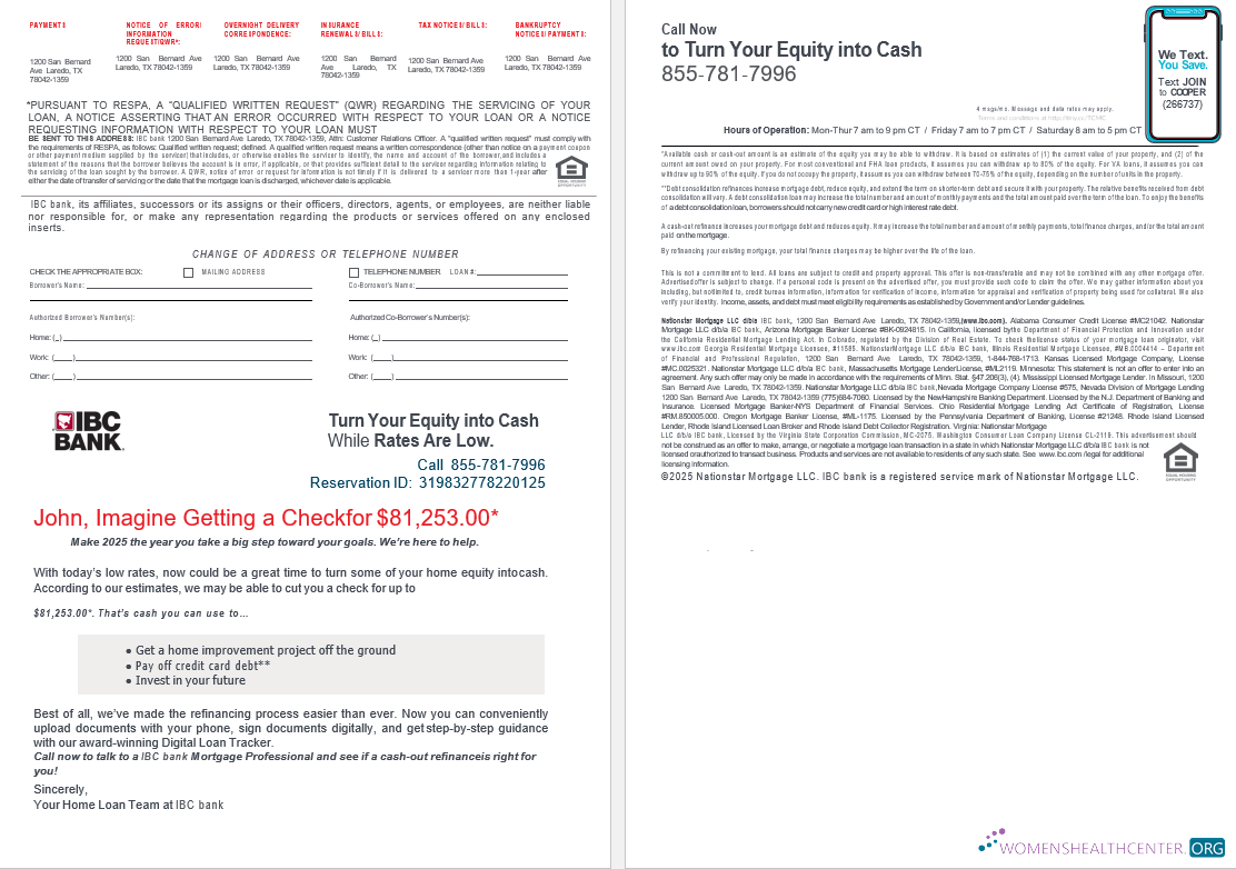 Download USA Texas IBC bank mortgage loan statement in Word and PDF formats , 4 pages 3 4 Photoshop template